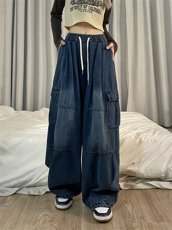 Blue  Jeans Women Oversized Baggy Denim Pants Hip Hop Street wear Wide Leg Trousers