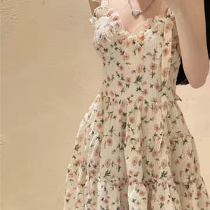  Dress French floral women spring and summer new belt gentle style