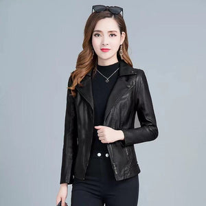  Women Jacket Spring  Coat Moto Biker Zipper Jacket Leather