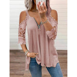 Summer Out Shirt Women  Half Sleeve Zipper Casual T Shirt