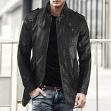 New men mid-length leather jacket