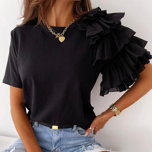 Women Summer  Solid Color Casual Loose T-shirt 