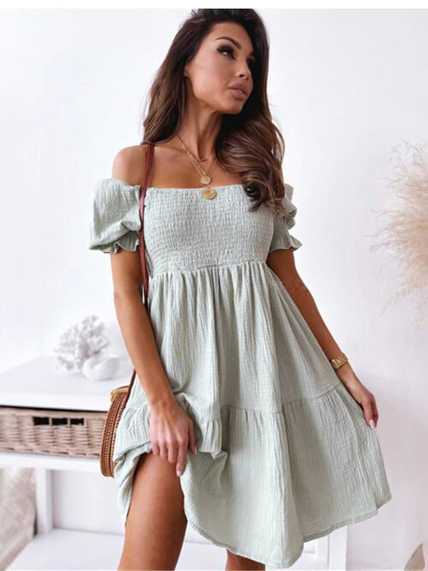Casual Loose Mini Dresses For Women Elegant Short Sleeve Robe Femme