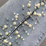 Irregular Split Pearl Flared Jeans for Women