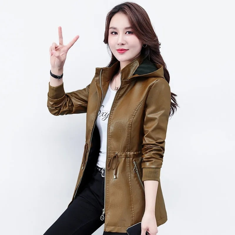 Turn-down Collar Hooded Motor Biker Jacket