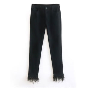  Denim Pants High Waist Zipper Pockets Trousers