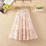 Floral skirt women high waist floral printed chiffon long skirt 
