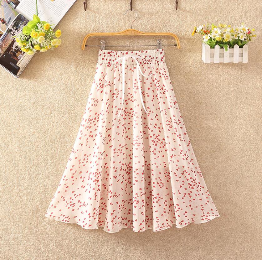 Floral skirt women high waist floral printed chiffon long skirt 