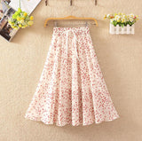 Floral skirt women high waist floral printed chiffon long skirt 