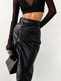 Leather Skirts Black Fairy Women Zip-up Skirt New Arrive High Waist Female Skirts