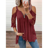 Summer Out Shirt Women  Half Sleeve Zipper Casual T Shirt