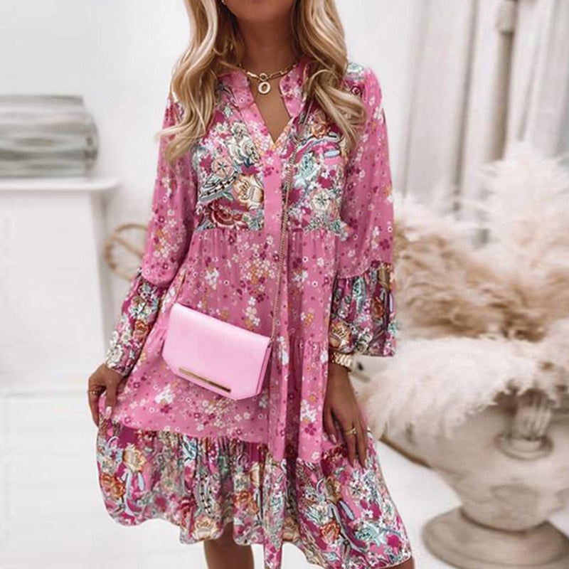 Women Vintage Floral Dress Spring Fashion