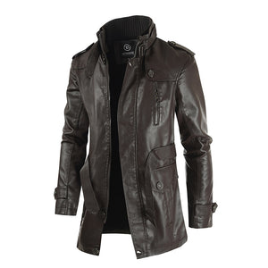 New men mid-length leather jacket