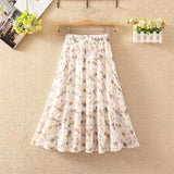 Floral skirt women high waist floral printed chiffon long skirt 