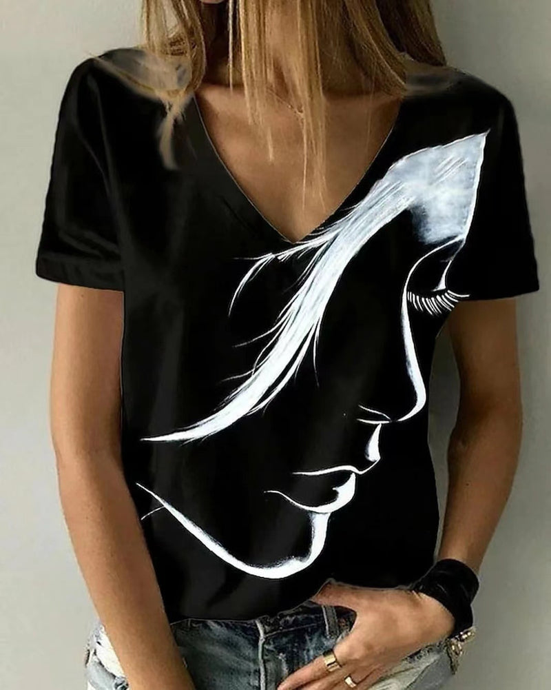 Printed T-Shirts 2022 Fashion 3D Pattern V Neck Basic T shirts Summer