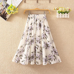 Floral skirt women high waist floral printed chiffon long skirt 