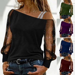 New Fashion  T shirts Off Shoulder Solid  Shirts Female Tops Shirts