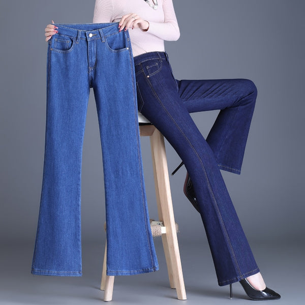 New High Waist Wide Leg Women Skinny Flared Jeans