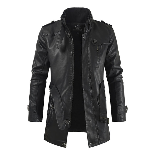 New men mid-length leather jacket