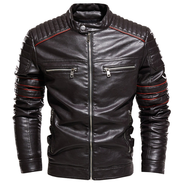 Men Jacket Coffee Leather Jacket Men Motorcycle Jacket 