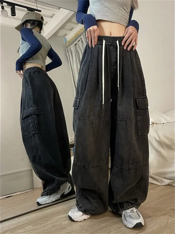 Blue  Jeans Women Oversized Baggy Denim Pants Hip Hop Street wear Wide Leg Trousers