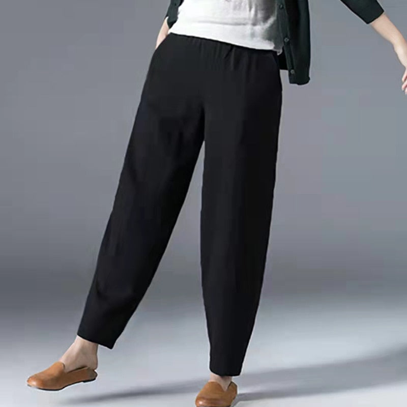 Cotton Linen Ankle Length Pants Women