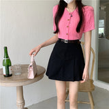 Pleated Skirts Women Solid Design Fashion  Mini High Waist Skirt