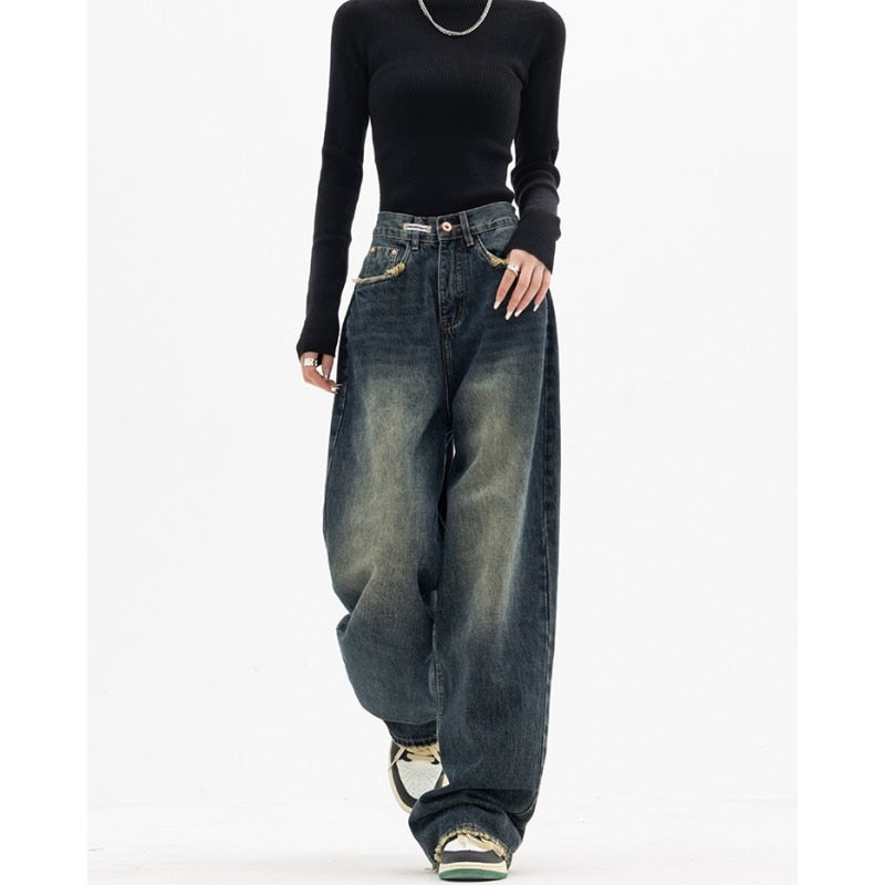  Fashion Street wear Wide Leg Jean Female