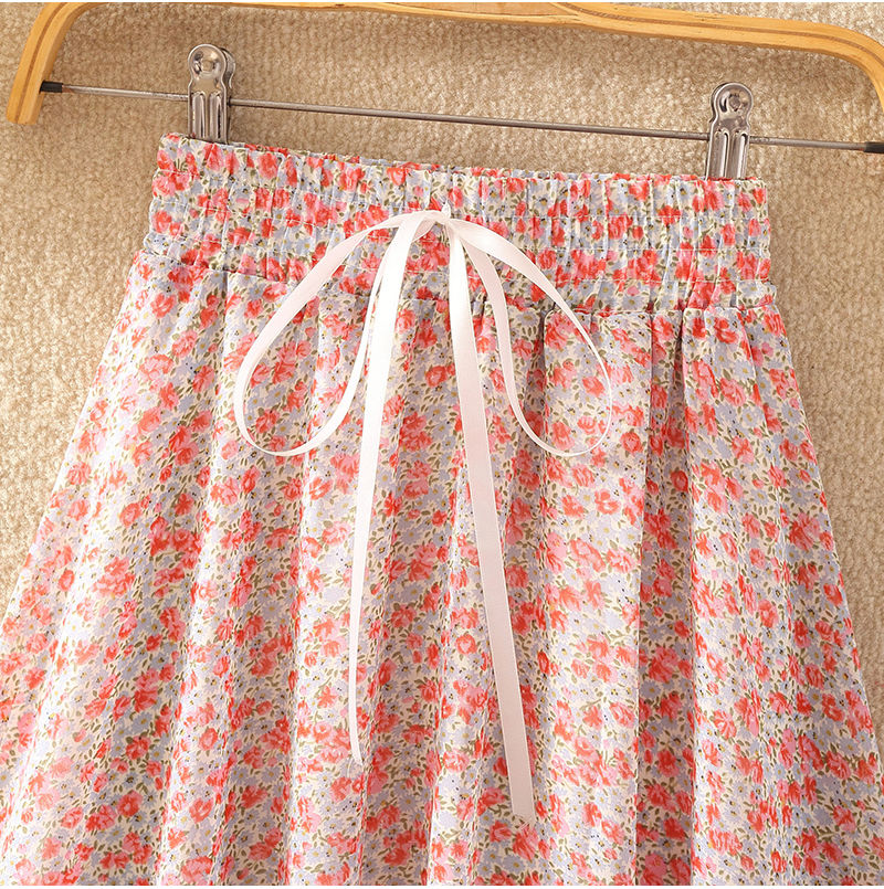 Floral skirt women high waist floral printed chiffon long skirt 