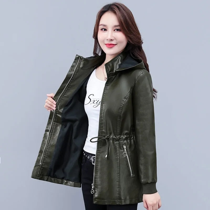 Turn-down Collar Hooded Motor Biker Jacket