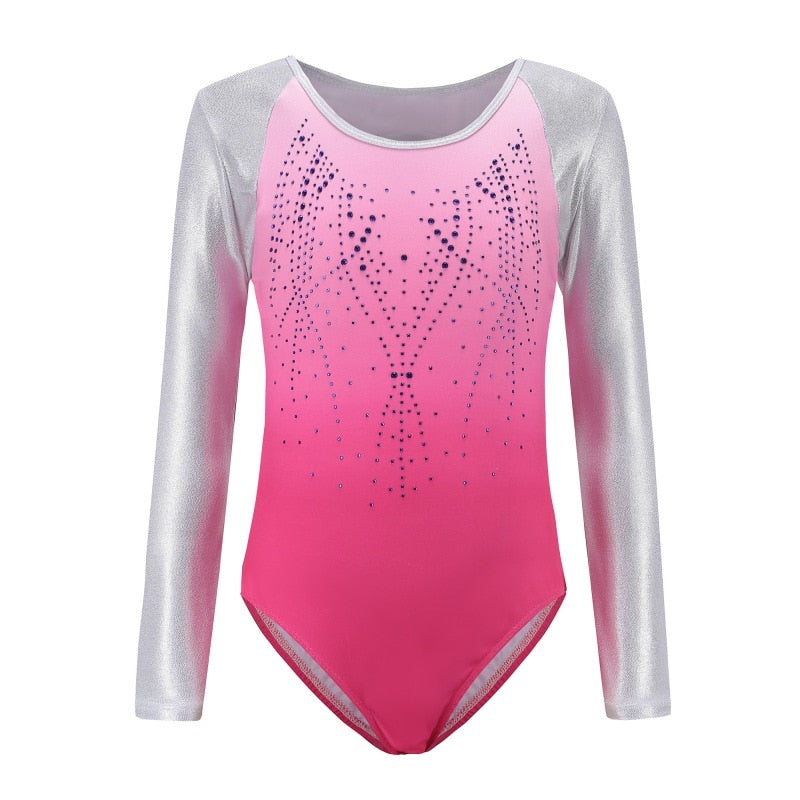 Children Girls Diamante Long Sleeve Ballet Practice Dance Wear Gymnastics Ballet