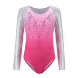 Children Girls Diamante Long Sleeve Ballet Practice Dance Wear Gymnastics Ballet