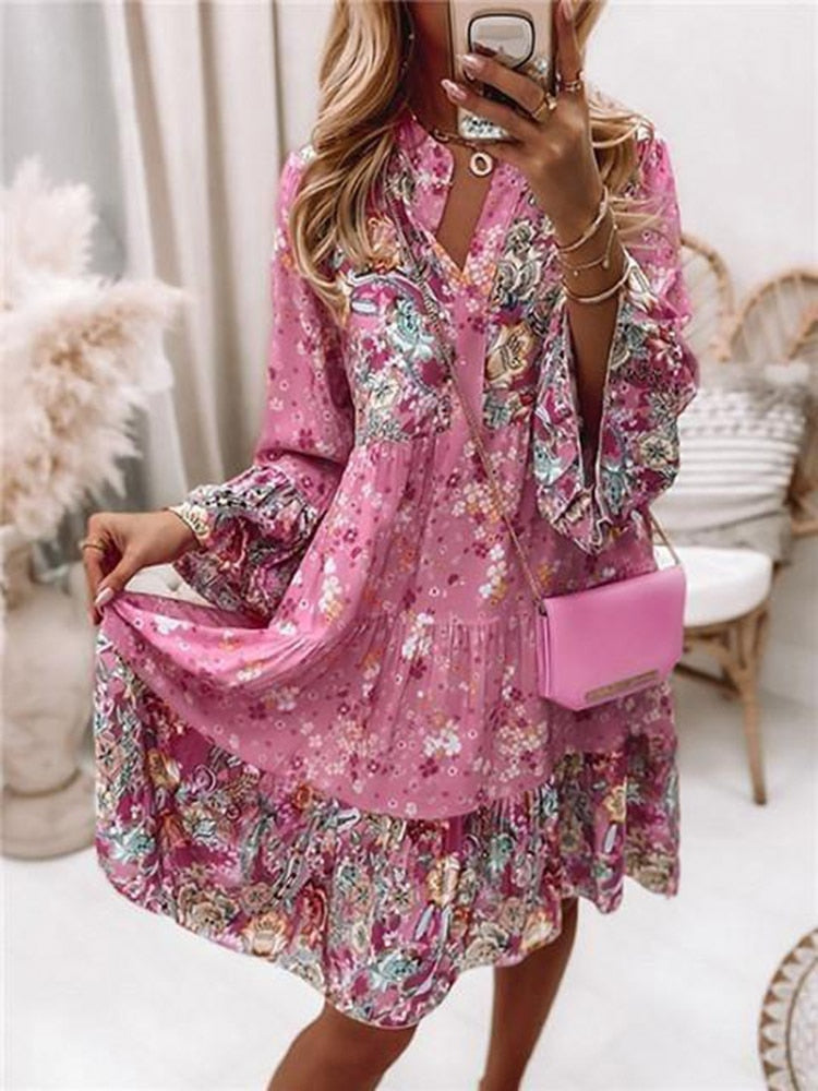 Women Vintage Floral Dress Spring Fashion