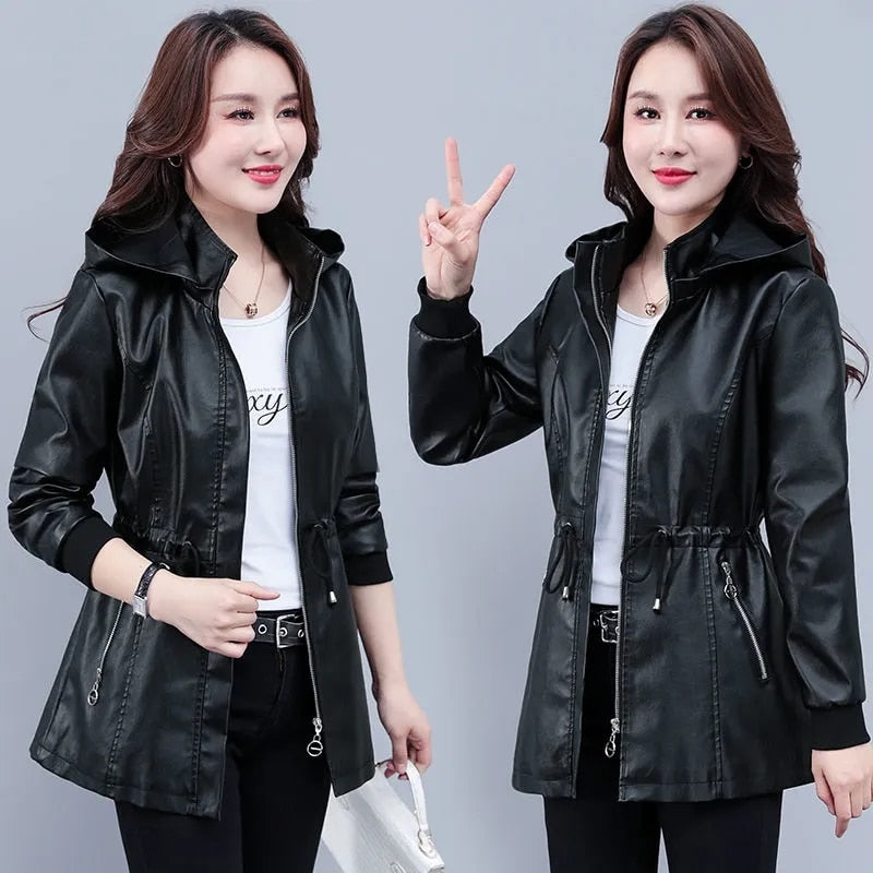 Turn-down Collar Hooded Motor Biker Jacket