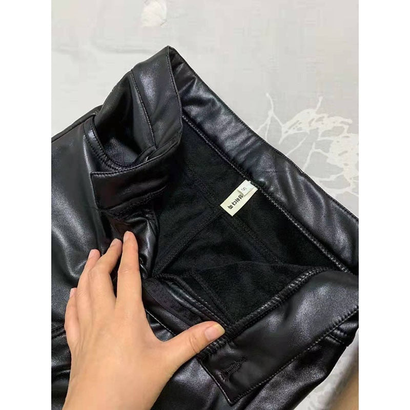 Winter Faux Leather Pants Women