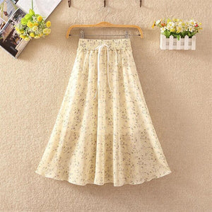 Floral skirt women high waist floral printed chiffon long skirt 