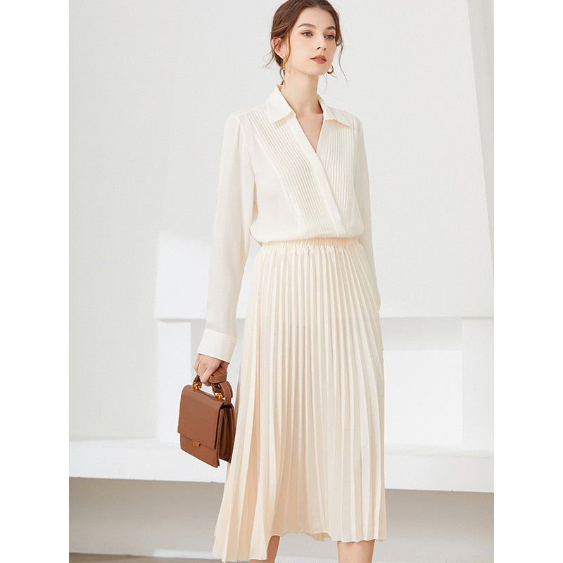  Pleated Skirts High Waist Solid Color Ladies Office Clothes Skirts