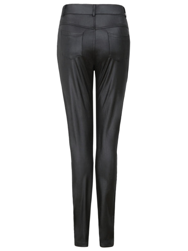 Summer Black Fake PU Leather Pant Women