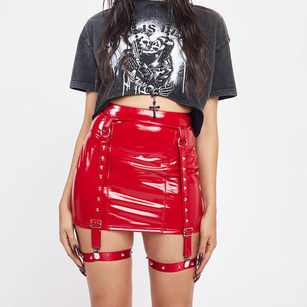  Hot Faux Leather Buckle Skirts 2023 Hot Sexy Female Clothing