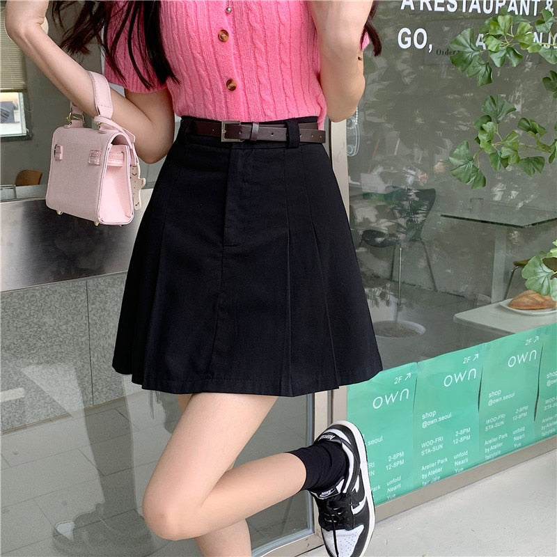 Pleated Skirts Women Solid Design Fashion  Mini High Waist Skirt