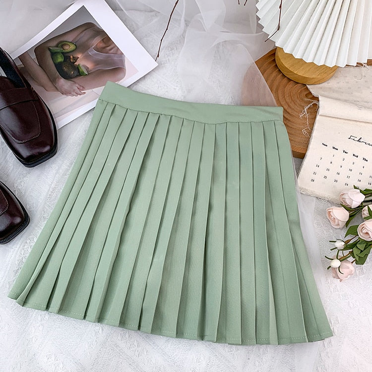 Mini Preppy Style  Spring Summer Female Pleated Skirt 