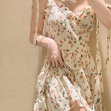  Dress French floral women spring and summer new belt gentle style