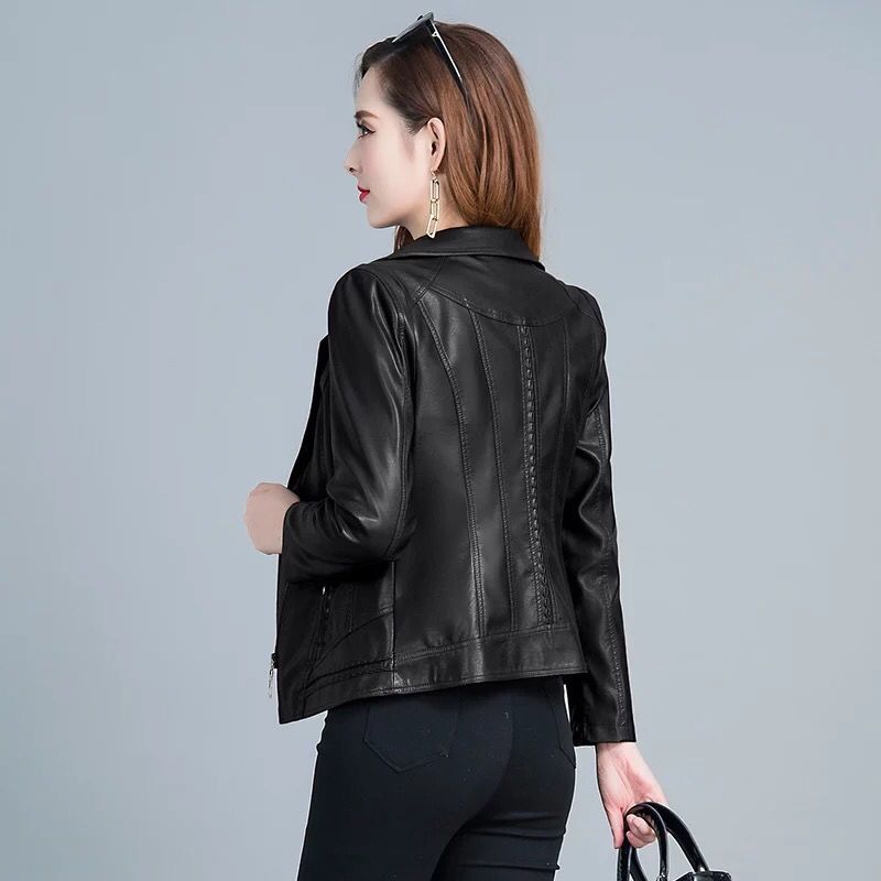  Women Jacket Spring  Coat Moto Biker Zipper Jacket Leather