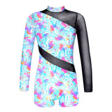 Children Gymnastics Leotard for Girls Teens Dance Ballet Unitard Long Sleeves Mesh