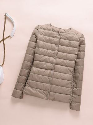 Women Down Coat Ultralight Collarless Duck Down Jacket Portable Padded Parkas O-Neck Puffer Overcoat