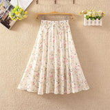 Floral skirt women high waist floral printed chiffon long skirt 