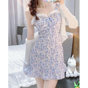  Dress French floral women spring and summer new belt gentle style