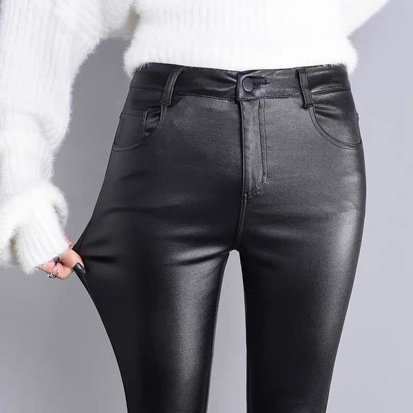 female pencil leather pants