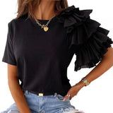 Women Summer  Solid Color Casual Loose T-shirt 