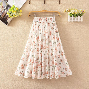 Floral skirt women high waist floral printed chiffon long skirt 